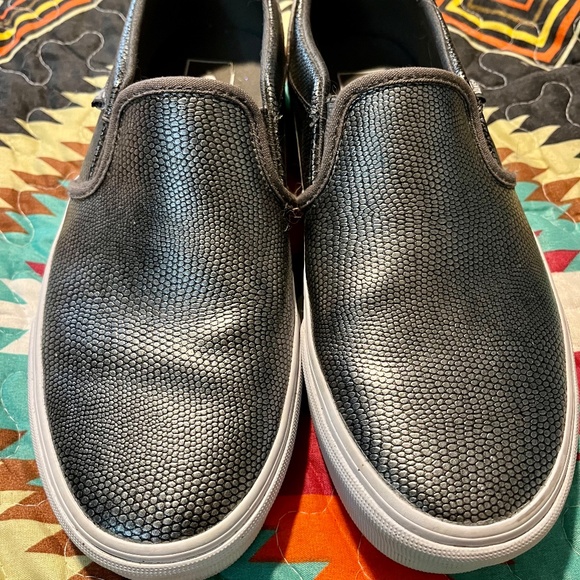Silver Leather Slip On Vans Size 8 - Picture 1 of 4